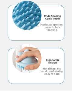 Close-up of wide-tooth soft silicone hair brush for scalp massage and easy cleaning