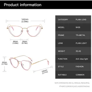 Guida alle dimensioni per occhiali cat eye con specifiche della montatura in metallo