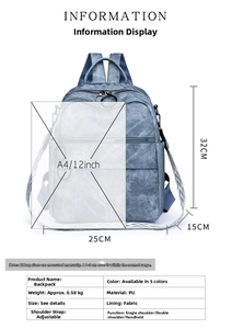 Specifiche dettagliate sulle dimensioni per zaino in pelle PU blu multifunzione