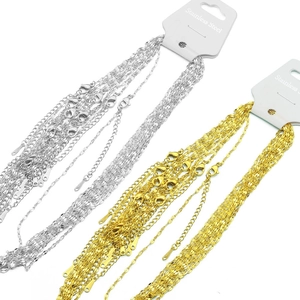 Set of gold and silver stainless steel flat link chains with lobster clasps on cards