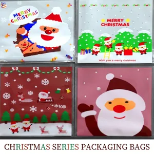 Christmas Candy Cookie Packaging Bags Plastic Self Sealing For Holiday Party Baking Gift Wrapping Cartoon Santa Pattern