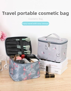 Detail view of portable waterproof cosmetic bag with internal makeup brush organizer slots