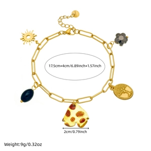 Gold stainless steel bracelet with tree of life, sun, and leopard print resin pendants