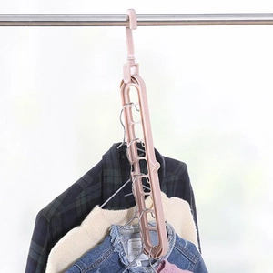 Pink multi-functional 9-hole space-saving magic clothes hanger for vertical wardrobe storage