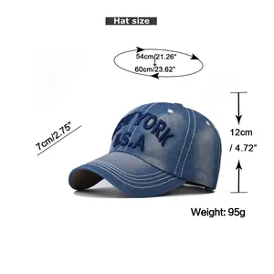 Detailed size chart for vintage denim baseball cap with New York embroidery