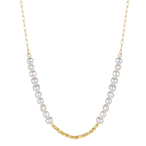 14K gold plated 925 silver necklace featuring baroque freshwater pearls and gold nuggets