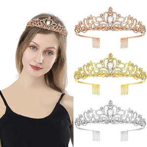 Tiara Crown Alloy Rhinestone Crystal Hollow Flower Wedding Birthday Party Headpiece With Hair Combs For Women