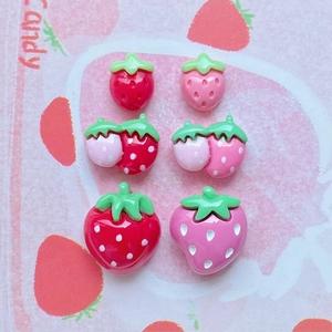 Mini resin strawberry charms in pink and red colors for DIY crafts and hair accessories