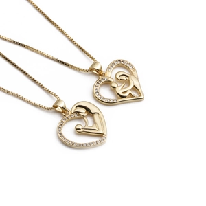 Collier Pendentif Coeur En Cuivre Plaqué Or Zircon Maman Et Enfant Câlin Bijoux Élégants Cadeau Pour Femmes