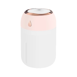 Umidificatore da tavolo bianco e rosa con dettagli oro rosa e finestra livello acqua
