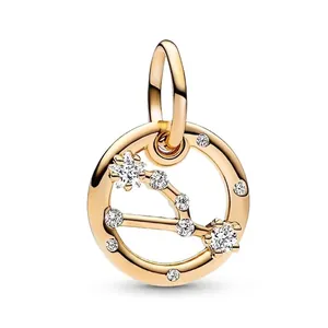 S925 sterling silver gold plated zodiac charm with sparkling white zircon stones