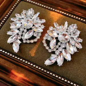 Statement Flower Earrings With Silver Earring Post Alloy Sparkling Rhinestone Luxury Banquet Elegant Jewelry For Women