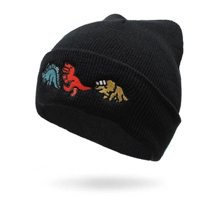 Strickmütze Beanie Baumwolle Acryl Dinosaurier Stickerei Winter Warm Lässig Outdoor Gerippt Manschette Für Herren Damen