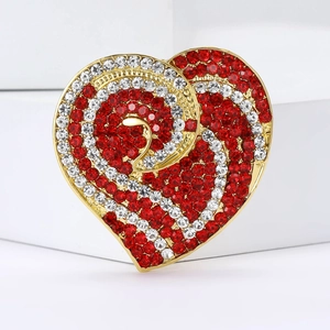 Élégante Broche Double Cœur en Alliage Incrustée de Strass Rouges et Blancs Épingle Cœur Dorée Bijou pour Femme Cadeau