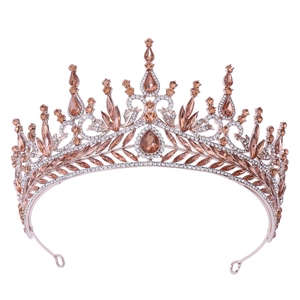 Luxury rose gold bridal crown with champagne crystals and floral baroque patterns