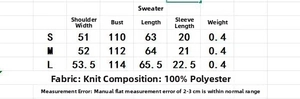 Size guide for women's knit POLO sweater and shorts set with measurements in centimeters