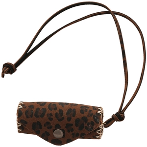 Retro leopard print leather mini bag necklace with velvet texture and silver snap button