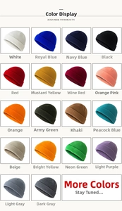 Grid display of 18 vibrant colors for knit docker caps with a rolled edge minimalist design