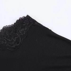 Vue macro détaillée montrant la texture de la dentelle noire et les détails de couture