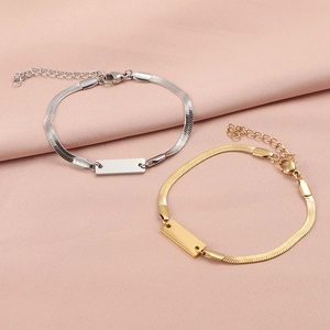 304 Stainless Steel Flat Snake Chain Bracelet Blank ID Bar Minimalist Herringbone Jewelry For Women Adjustable