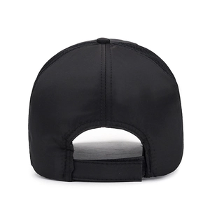 Men's black outdoor sun protection fishing cap with breathable mesh and adjustable strap