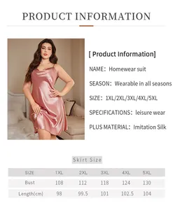 Detailed size chart for plus size silk satin nightgown ranging from 1XL to 5XL sizes