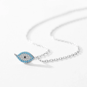 S925 sterling silver evil eye necklace with turquoise beads and sparkling zircons