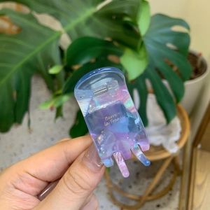 Blue and purple gradient floral hair claw clip with iridescent finish for ponytails