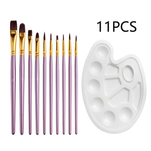 Detailed 11-piece set featuring purple brushes and white palette for art painting