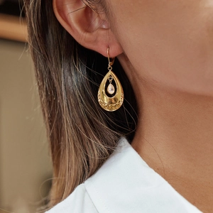 18K gold plated stainless steel teardrop earrings with sparkling cubic zirconia stone