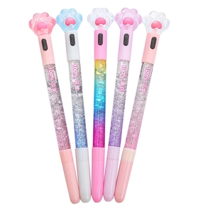 Stylos à gel patte d'ours en cristal avec paillettes liquides et lumière LED colorée