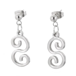 Boucles d'oreilles pendantes spirales en argent au design minimaliste en acier