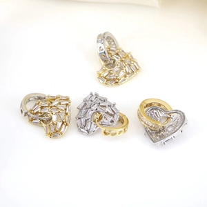 Zircon heart hoop earrings in gold and silver finish with sparkling micro-pave stones