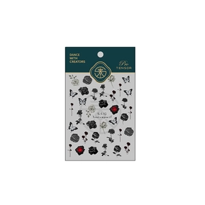 Gothic nail stickers featuring dark black roses and butterflies on matte adhesive sheets