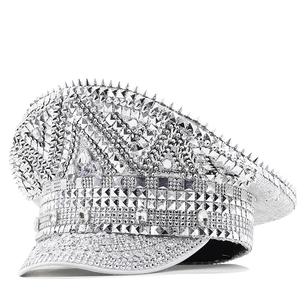 Silver Rhinestone Captain Hat With Spikes And Sequins For Rave Festival Stage Performance Burning Man Party