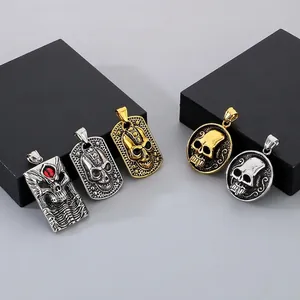 Skull Pendant Necklace Stainless Steel Gothic Punk Evil Eye Halloween Accessory For Men Vintage Jewelry
