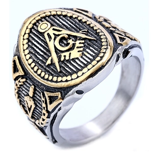Vintage stainless steel Freemason AG No.85 ring in gold and silver dual tone for men