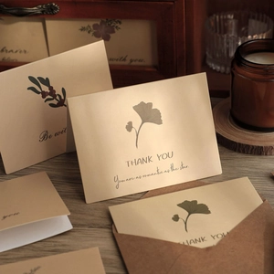 Vintage botanical greeting card set with kraft envelopes and floral thank you designs