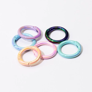 Vibrant colorful spring ring snap hooks in rainbow metallic plating for DIY keychains