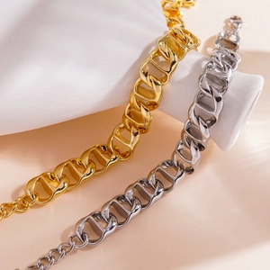 Heavy 14K gold and silver chunky twisted stainless steel link bracelets for men and women