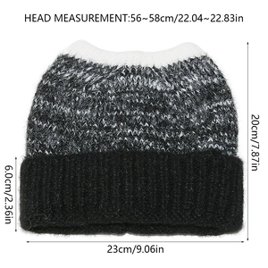 Detail of gradient knit beanie with devil cat ears and dimensions 56-58cm circumference