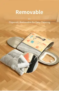 Detail view of the gray plush pet bed featuring a removable zipper and soft cushion