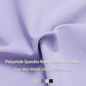 Slim fit lavender yoga top in naked-feel fabric with four-way stretch and soft texture