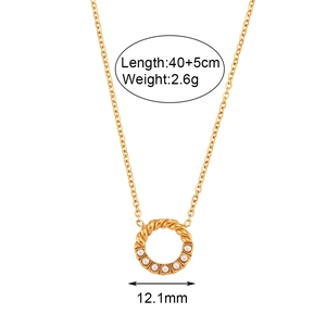 Gold stainless steel twisted circle pendant necklace with pearl detail for women