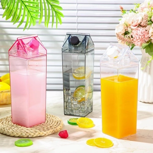 Creative 1000ml square milk carton shaped plastic water bottles in three vibrant colors