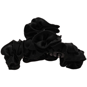 Elegant black pleated fabric hair claw clip with satin finish for women's hair styling