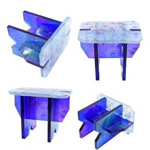 Detailed views of translucent glitter resin stool mold with floral pattern for DIY crafts