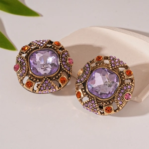 Vintage Barocke Ohrstecker Mit Quadratischem Lila Kristall Strass Legierung Und Silber Ohrringpfosten Damen Palast Stil