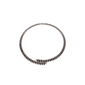 Minimalist silver choker with marquise-cut black zircons and metal ball end accents