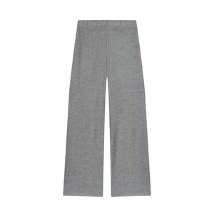 Casual grey knitted wide-leg trousers with ribbed texture shown in a flat lay view